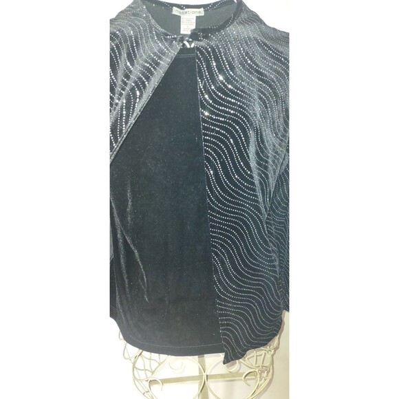 NWT Sz Small Notations Pullover 2-Fer Top Long Sleeve Black Velour Sparkle - Picture 3 of 8